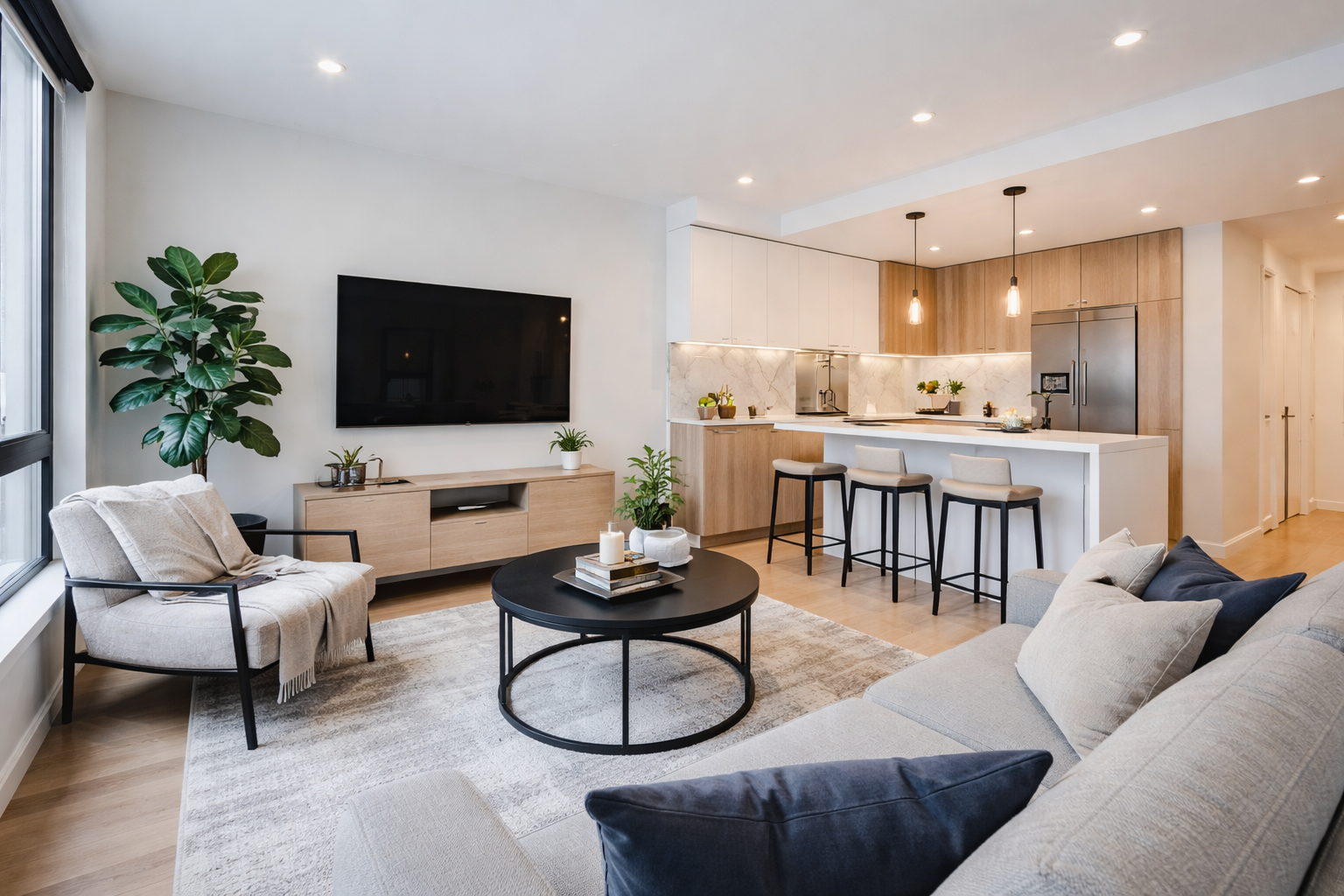 صالون عصري بمطبخ مفتوح